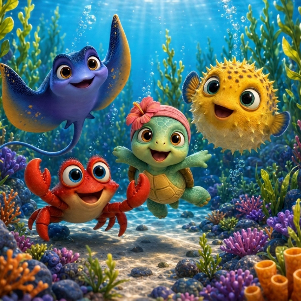 Marley, Finn, Tavi, and Carlo together in Coral Cove